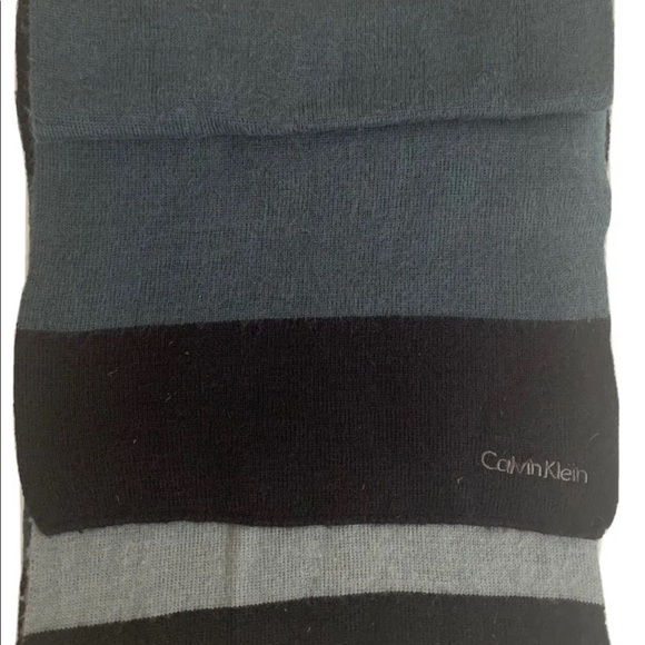 Calvin Klein Scarf Grey Stripe Black 72 X 9.5 Winter Fall - Picture 5 of 12
